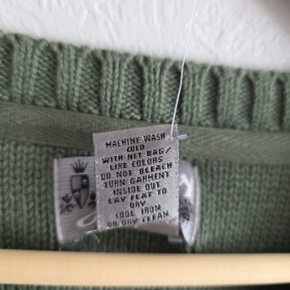 Lucky Brand Mens V Neck Green Cotton Knit Long Sleeve Preppy Sweater Sz LG NEW